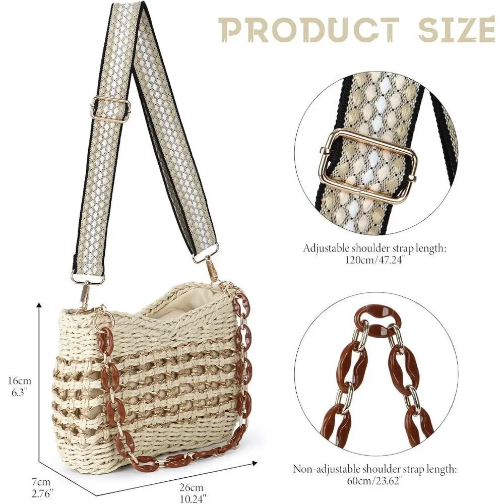 Straw Crossbody Bag Woven Shoulder Bag Beach Handbag Summer Casual Women